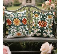 Outdoor Cushions 50x50cm Cushion Covers Green Throw Pillow Covers Linen Decorative Pillows with Invisible Zipper Square Pillowcase for Garden Furniture Park Room Decor,Pack of 2 Summer Flowers yw-829