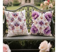 Outdoor Cushions 50x50cm Cushion Covers Purple Throw Pillow Covers Velvet Decorative Pillows with Invisible Zipper Square Pillowcase for Garden Furniture Park Bench Room Decor,Pack of 2 Flower yw-991