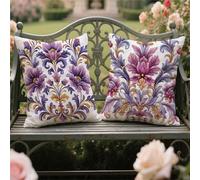 Outdoor Cushions 50x50cm Cushion Covers Purple Throw Pillow Covers Velvet Decorative Pillows with Invisible Zipper Square Pillowcase for Garden Furniture Park Room Decor,Pack of 2 Summer Flower yw-994