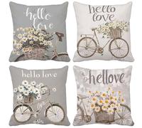 Outdoor Cushions 55cm x 55cm Grey Cushion Covers Set of 4 Sofa Pillows Covers Linen Square Decorative Pillows Natural And Fresh Pattern Design, Spring Summer Patio Garden Furniture Home Decor g19-63