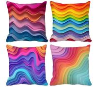 Outdoor Cushions 55cm x 55cm Modern And Simple Cushion Covers Set of 4 Sofa Pillows Covers Soft Square Decorative Pillows Rainbow Pattern Design, Spring Summer Patio Garden Furniture Home Decor m2-35