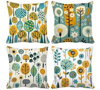 Outdoor Cushions 55cm x 55cm Natural And Fresh Cushion Covers Set of 4 Sofa Pillows Covers Linen Square Decorative Pillows Tree Pattern Design, Spring Summer Patio Garden Furniture Home Decor z13-12