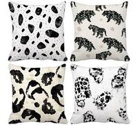 Outdoor Cushions 55cm x 55cm, Set of 4 Black And White Leopard Print Cushion Covers Soft Sofa Pillows Covers Simple Style, Decorative Pillows with Invisible Zip for Garden Furniture Home Decor s25-6