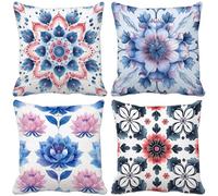 Outdoor Cushions 55cm x 55cm, Set of 4 Blue Cushion Covers Linen Sofa Pillows Covers Natural And Fresh, Decorative Pillows with Invisible Zip for Outdoor Garden Furniture Couch Home Decor Gifts a29-J