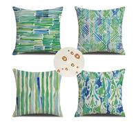 Outdoor Cushions 55cm x 55cm Set of 4 green Cushion Covers abstract Garden Cushions Waterproof Linen Sofa Cushions Decorative Pillows Pillowcase for Garden Patio Bench Chair Outdoor Home Decor Gifts