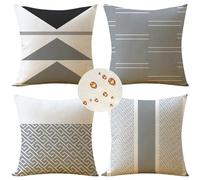 Outdoor Cushions 55cm x 55cm Set of 4 grey Cushion Covers geometry Garden Cushions Waterproof Linen Square Sofa Cushions Decorative Pillow Throw Pillows for Garden Patio Bench Chair Outdoor Decor