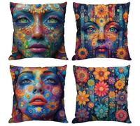 Outdoor Cushions 55x55 cm Cushion Covers Color Throw Pillow Covers Linen Decorative Pillows with Invisible Zipper Square Pillowcase for Garden Furniture Park Bench Room Decor, Pack of 4 Abstract M26