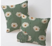 Outdoor Cushions 55x55 cm Mustard Cushion Covers Waterproof Linen Pillows Set of 2 Decorative Pillowcases Outdoor Garden Cushions Daisy Double Sided Printing for Garden Furniture Balcony Decor C-890