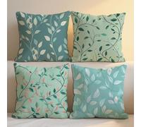 Outdoor Cushions 55x55 cm Plain Outdoor Waterproof Linen Cushion Covers Plant Pattern Double Sided Printing Throw Pillow Case Set of 4 Spring Summer Chair Garden Furniture Decor, Gift for women b-1199