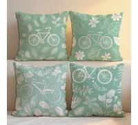 Outdoor Cushions 55x55 cm Sage Outdoor Waterproof Linen Cushion Covers Simple Pattern Double Sided Printing Throw Pillow Case Set of 4 Spring Summer Chair Garden Furniture Decor, Gift for women b-1191