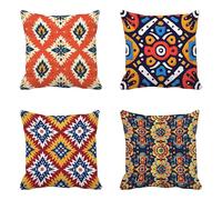 Outdoor Cushions 55x55 cm Set of 4, Orange Color Cushion Covers Abstract Throw Pillow Covers Waterproof Linen Sofa Pillows Cases with Invisible Zipper for Outdoor Garden Balcony Chair Decor -hjw2505X7