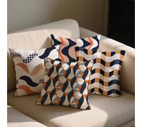 Outdoor Cushions 55x55 cm Stripe Outdoor Waterproof Velvet Cushion Covers Abstract Pattern Double Sided Printing Throw Pillow Case Set of 4 Spring Summer Garden Furniture Decor, Gifts for Women b-1215