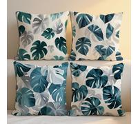 Outdoor Cushions 55x55 cm Tropical Plants Outdoor Waterproof Linen Cushion Covers Leaf Pattern Square Sofa Throw Pillow Case Set of 4 Spring Summer Chair Garden Furniture Decor, Gifts for Women b-1183