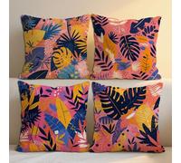 Outdoor Cushions 55x55 cm Tropical Plants Outdoor Waterproof Linen Cushion Covers Nature Pattern Square Sofa Throw Pillow Case Set of 4 Spring Summer Chair Garden Furniture Decor,Gift for women b-1187