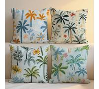 Outdoor Cushions 55x55 cm Tropical Plants Outdoor Waterproof Linen Cushion Covers Tree Pattern Square Sofa Throw Pillow Case Set of 4 Spring Summer Chair Garden Furniture Decor, Gifts for Women b-1171