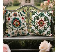 Outdoor Cushions 55x55cm Cushion Covers Green Throw Pillow Covers Linen Decorative Pillows with Invisible Zipper Square Pillowcase for Garden Furniture Park Room Decor,Pack of 2 Summer Flowers yw-838