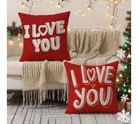 Outdoor Cushions 60cm x 60cm/24x24 Inch Large Cushion Covers Valentine's Day Throw Pillow Cover Red Linen Square Pillowcases for Park Chair Balcony Garden Decorative, Gifts for Women, Set of 2 1B-644