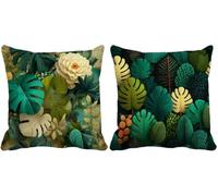 Outdoor Cushions 60cm x 60cm Green Cushion Covers Set of 2 Sofa Pillows Covers Linen Square Decorative Pillows Leaf Pattern Design with Invisible Zip for Spring Summer Patio Garden Furniture z-4017c