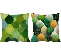 Outdoor Cushions 60cm x 60cm Green Cushion Covers Set of 2 Sofa Pillows Covers Soft Square Decorative Pillows Leaf Pattern Design with Invisible Zip for Spring Summer Patio Garden Furniture g-3988d