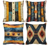 Outdoor Cushions 60cm x 60cm, Set of 4 Bohemia Cushion Covers Soft Sofa Pillows Covers Line, Decorative Pillows with Invisible Zip for Outdoor Garden Furniture Patio Couch Home Decor Gifts a25-C