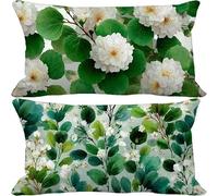 Outdoor Cushions 60cm x 80cm Green Cushion Covers Set of 2 Sofa Pillows Covers Soft Rectangle Decorative Pillows Leaf Pattern Design with Invisible Zip for Summer Patio Garden Furniture 10-5965r
