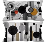 Outdoor Cushions 60cm x 80cm, Set of 2 Black Cushion Covers Linen Sofa Pillows Covers Abstract, Decorative Pillows with Invisible Zip for Outdoor Garden Furniture Patio Couch Home Decor Gifts -3195s1