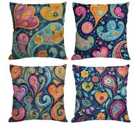Outdoor Cushions 60x60 cm Cushion Covers Bohemia Throw Pillow Covers Velvet Decorative Pillows with Invisible Zipper Square Pillowcase for Garden Furniture Park Bench Room Decor, Pack of 4 Blue M6