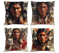 Outdoor Cushions 60x60 cm Cushion Covers Wolf Throw Pillow Covers Velvet Decorative Pillows with Invisible Zipper Square Pillowcase for Garden Furniture Park Bench Room Decor, Pack of 4 Indian M606