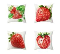 Outdoor Cushions 60X60CM Set of 4 White Strawberry Soft Outdoor Cushions Waterproof Decorative Square Pillows HD Double Sided Printing for Garden Seat Pads Patio Autumn Home Wall Decor Gifts O-07W53