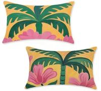 Outdoor Cushions 60x90 cm Set of 2 Yellow Outdoor Cushion Covers 60 x 90 cm Throw Pillow Covers Flower Decorative Pillowcase Linen With Invisible Zipper HD Double Sided Printing for Home Decor R-65K2U
