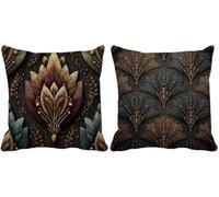 Outdoor Cushions 65cm x 65cm Brown Cushion Covers Set of 2 Sofa Pillows Covers Soft Square Decorative Pillows Abstract Pattern Design with Invisible Zip for Spring Summer Garden Furniture v-2545c