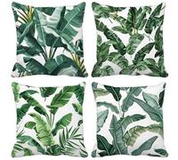 Outdoor Cushions 65cm x 65cm Green Cushion Covers Set of 4 Sofa Pillows Covers Soft Square Decorative Pillows Leaf Pattern Design with Invisible Zip, Spring Patio Garden Furniture Home Decor u29-88