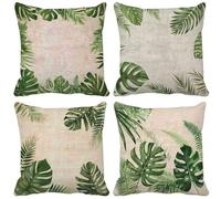Outdoor Cushions 65cm x 65cm Nordic Cushion Covers Set of 4 Sofa Pillows Covers Soft Square Decorative Pillows Leaf Pattern Design with Invisible Zip, Spring Patio Garden Furniture Home Decor o7-90