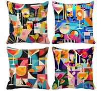 Outdoor Cushions 65cm x 65cm Nordic Cushion Covers Set of 4 Sofa Pillows Covers Soft Square Decorative Pillows Abstract Art Pattern Design with Invisible Zip for Garden Furniture Home Decor t24-41