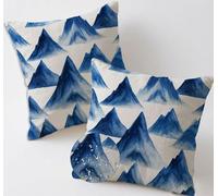 Outdoor Cushions 65x65 cm Blue Cushion Covers Waterproof Linen Pillows Set of 2 Decorative Pillowcases Outdoor Garden Cushions Mountain Double Sided Printing for Garden Furniture Balcony Decor C-1018