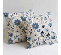 Outdoor Cushions 65x65 cm Blue Cushion Covers Waterproof Soft Pillows Set of 2 Decorative Pillowcases Outdoor Garden Cushions Floral Double Sided Printing for Garden Furniture Balcony Decor Gifts C974