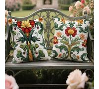 Outdoor Cushions 65x65cm Cushion Covers Green Throw Pillow Covers Linen Decorative Pillows with Invisible Zipper Square Pillowcase for Garden Furniture Park Room Decor,Pack of 2 Summer Flowers yw-835
