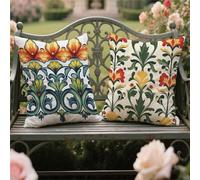 Outdoor Cushions 65x65cm Cushion Covers Green Throw Pillow Covers Velvet Decorative Pillows with Invisible Zipper Square Pillowcase for Garden Furniture Park Room Decor,Pack of 2 Summer Flowers yw-832