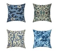 Outdoor Cushions 65X65CM Set of 4 Blue Bird Linen Outdoor Cushions Waterproof Decorative Square Pillows HD Double Sided Printing for Garden Bench Patio Farmhouse Autumn Seat PadsHome Decor E-0AB80