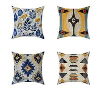 Outdoor Cushions 65X65CM Set of 4 Color Abstract Linen Outdoor Cushions Waterproof Decorative Square Pillows HD Double Sided Printing for Garden Seat Pads Patio Farmhouse Home Wall Decor J-VE471
