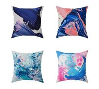 Outdoor Cushions 65X65CM Set of 4 Color Abstract Linen Outdoor Cushions Waterproof Decorative Square Pillows HD Double Sided Printing for Garden Bench Patio Farmhouse Home Wall Decor, Gifts 0-B9E89