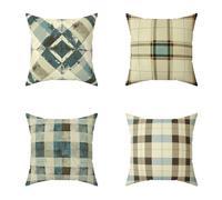 Outdoor Cushions 65X65CM Set of 4 Tartan Color Soft Outdoor Cushions Waterproof Decorative Square Pillows HD Double Sided Printing for Garden Bench BedPatio Farmhouse Home Wall Decor, Gifts 1-I2Z77