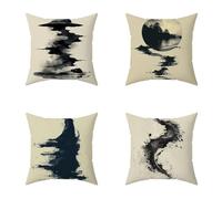 Outdoor Cushions 65X65CM Set of 4 White Ink Painting Linen Outdoor Cushions Waterproof Decorative Square Pillows HD Double Sided Printing for Garden Seat Pads Patio Autumn Home Wall Decor 9-8C655