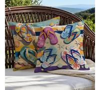 Outdoor Cushions 70cm x 70cm/28x28 Inch Large Cushion Covers Colorful Throw Pillow Cover Beach Linen Square Pillowcases for Park Chair Balcony Bed Garden Decorative, Gifts for Women, Set of 2 1B-263