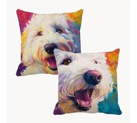 Outdoor Cushions 70cm x 70cm/28x28 Inch Large Cushion Covers Colorful Throw Pillow Cover Dog Linen Square Pillowcases for Park Chair Balcony Bed Garden Decorative, Gifts for Women, Set of 2 1B-736