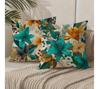 Outdoor Cushions 70cm x 70cm/28x28 Inch Large Cushion Covers Teal Throw Pillow Cover Flower Velvet Square Pillowcases for Park Chair Balcony Bed Garden Decorative, Gifts for Women, Set of 2 1B-290