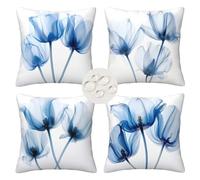 Outdoor Cushions 70cm x 70cm Set of 4 Waterproof Blue Cushion Covers Square Decorative Pillows Abstract Flowers Throw Pillow Case with Invisible Zipper for Outdoor Garden Couch 28x28 Inches -LI178