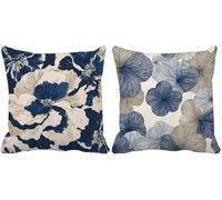 Outdoor Cushions 70cm x 70cm Turquoise Cushion Covers Set of 2 Sofa Pillows Covers Linen Square Decorative Pillows Flower Pattern Design with Invisible Zip for Summer Patio Garden Home Decor k-2765c