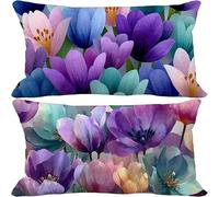 Outdoor Cushions 70cm x 90cm Purple Cushion Covers Set of 2 Sofa Pillows Covers Soft Rectangle Decorative Pillows Flower Pattern Design with Invisible Zip for Summer Patio Garden Furniture 10-1451h