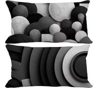 Outdoor Cushions 70cm x 90cm, Set of 2 Black Cushion Covers Linen Sofa Pillows Covers Abstract, Decorative Pillows with Invisible Zip for Outdoor Garden Furniture Patio Couch Home Decor Gifts -4456v